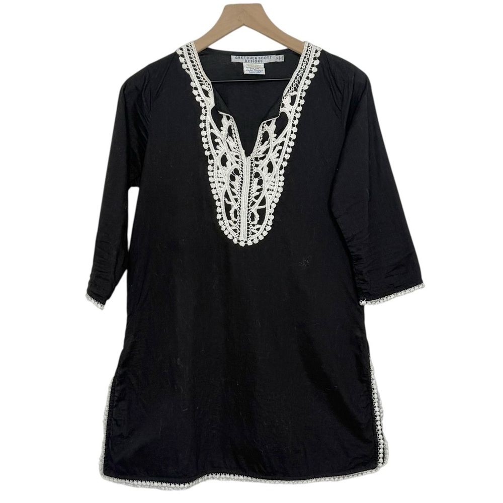 Gretchen Scott Mariott Tunic Top Cover Up Embroidered Pom Pom Size Small